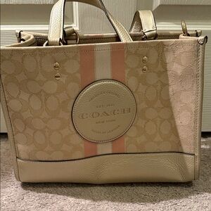 Coach Beige and Pink Striped Tote
